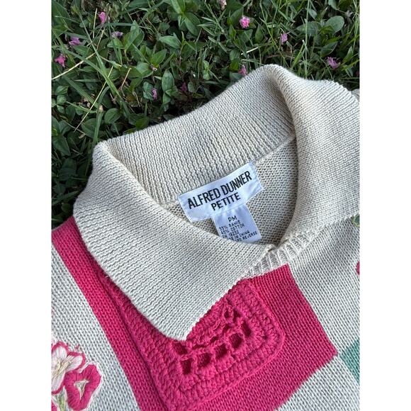 Vintage Alfred Dunner Crochet Cottage Core Collared Shirt Medium - Picture 4 of 5